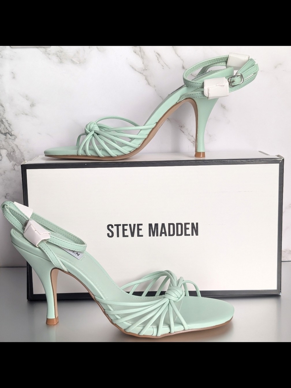 Steve Madden Mint Green Strappy Knot Heels Sandals NIB Size 8